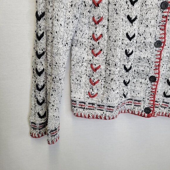 Christopher & Banks Large Cardigan Sweater Black Red White Hand Embroidered - Picture 4 of 6